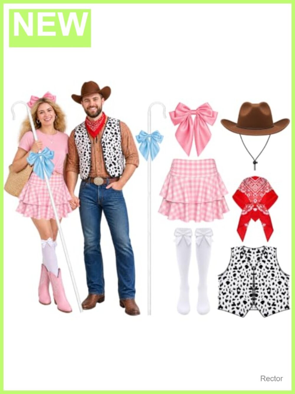 7 Pc Halloween Couple Shepherdess & Cowboy Costume Accessory Set